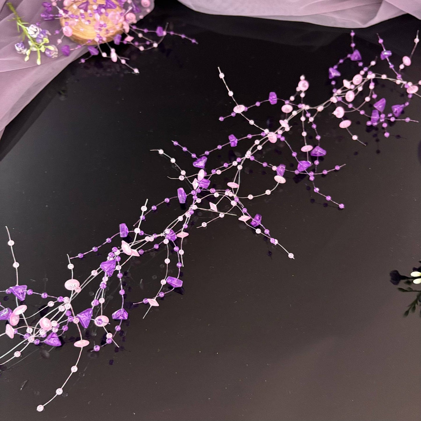 TeaSu 12pcs Purple Crystal String, for Floating Candles Centerpieces Table Decorations, Crystal Bead Filler for Party, Birthday Decorations