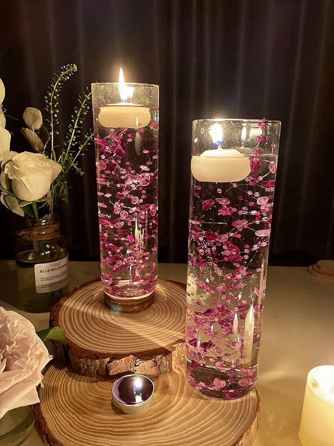 TeaSu 12pcs Purple Crystal String, for Floating Candles Centerpieces Table Decorations, Crystal Bead Filler for Party, Birthday Decorations