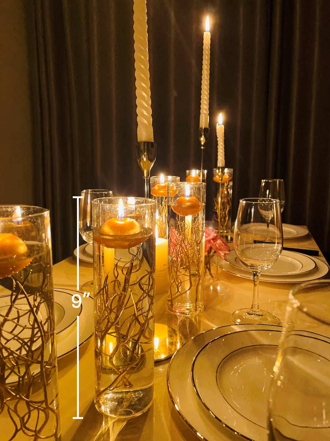 Teasu Floating Candle Centerpieces, Set of 3 Branch Vase Filler Centerpieces for Table Decoration - Gold