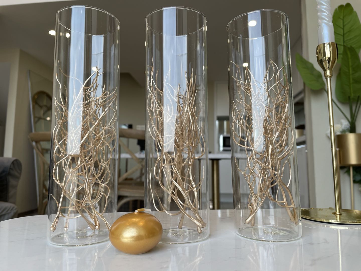 Teasu Floating Candle Centerpieces, Set of 3 Branch Vase Filler Centerpieces for Table Decoration - Gold