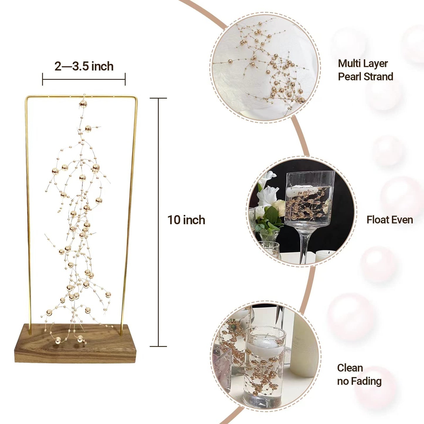 TeaSu 24Pcs Pearl String for Floating Candle Centerpieces. Floating Pearls for Wedding Centerpieces and Home Decorations - Champagne Gold