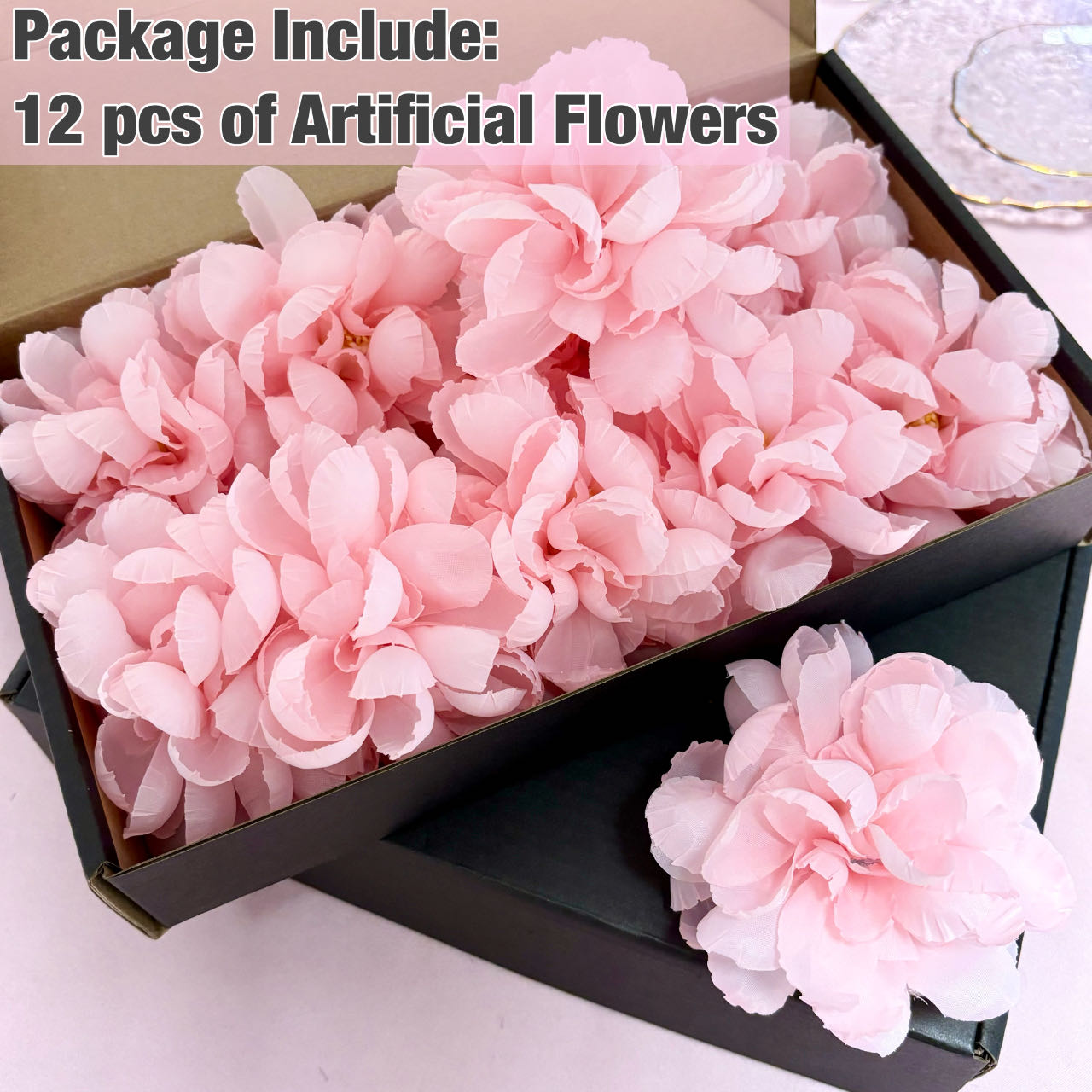 Floating Flowers for Floating Candle Centerpieces, 12pcs Faux Flower Head for Wedding Centerpieces - Pink