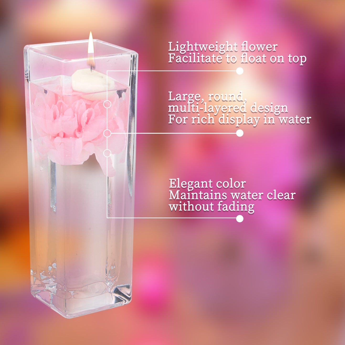 Floating Flowers for Floating Candle Centerpieces, 12pcs Faux Flower Head for Wedding Centerpieces - Pink