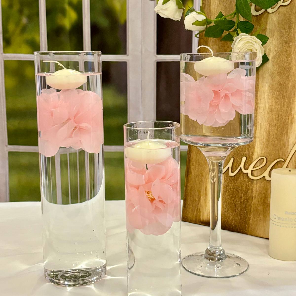 Floating Flowers for Floating Candle Centerpieces, 12pcs Faux Flower Head for Wedding Centerpieces - Pink