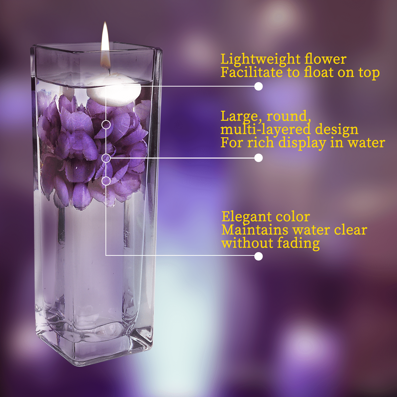 Floating Flowers for Floating Candle Centerpieces, 12pcs Faux Flower Head for Wedding Centerpieces - Purple