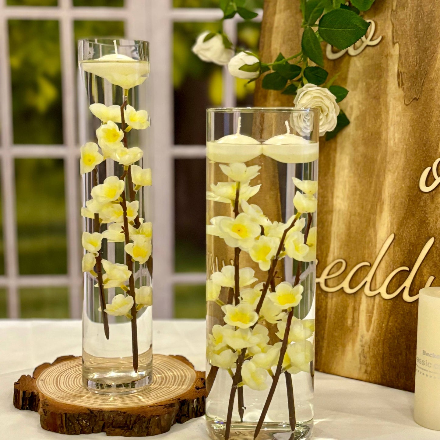 Artificial Flowers for Floating Candle Centerpieces, 12pcs Faux Floating Flowers Vase Filler for Floating Candles - White