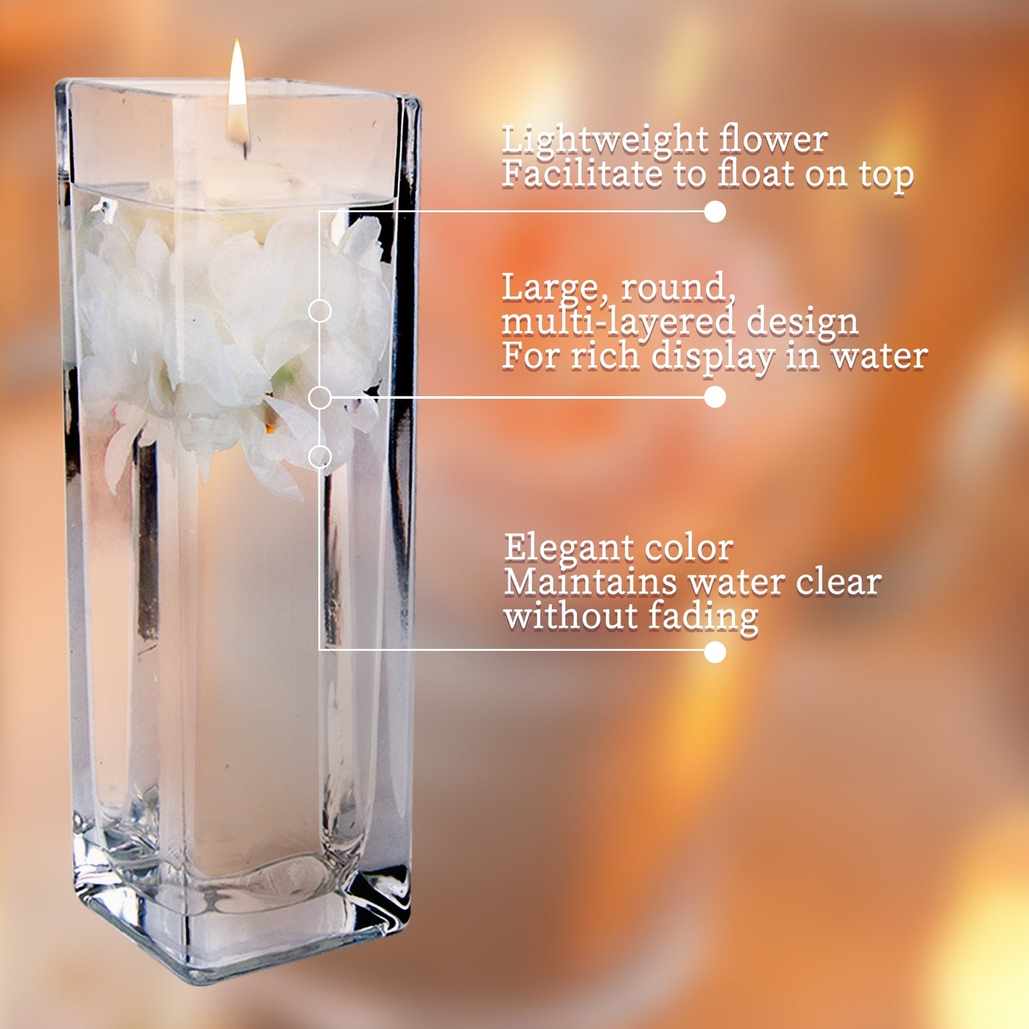 Floating Flowers for Floating Candle Centerpieces, 12pcs Faux Flower Head for Wedding Centerpieces - White