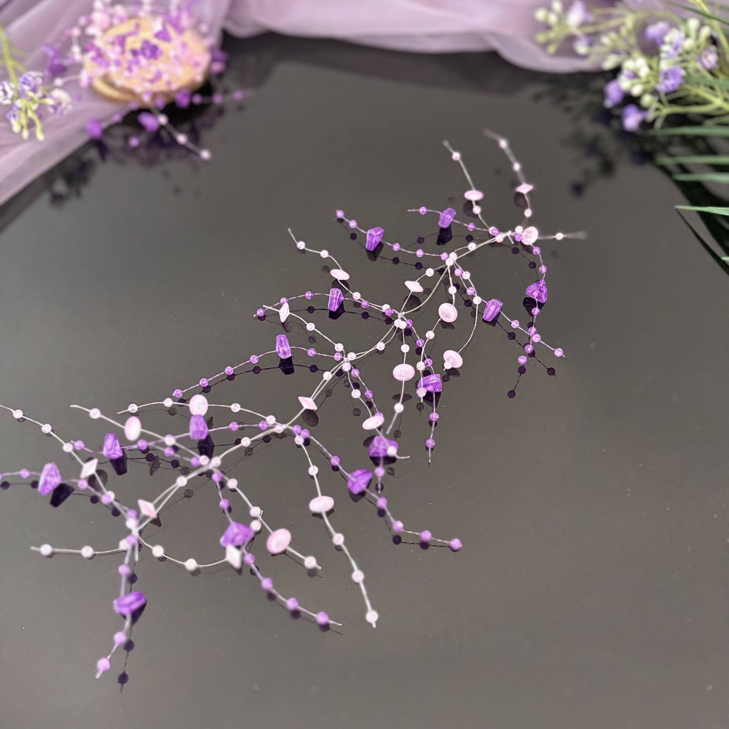 TeaSu 12pcs Purple Crystal String, for Floating Candles Centerpieces Table Decorations, Crystal Bead Filler for Party, Birthday Decorations