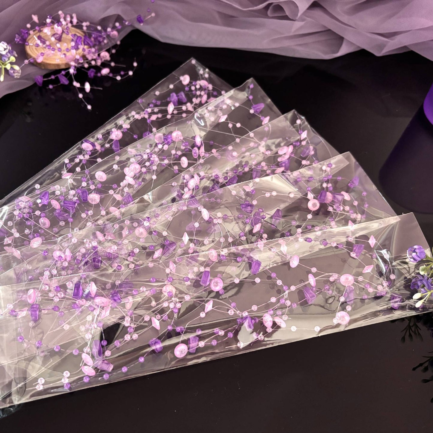 TeaSu 12pcs Purple Crystal String, for Floating Candles Centerpieces Table Decorations, Crystal Bead Filler for Party, Birthday Decorations