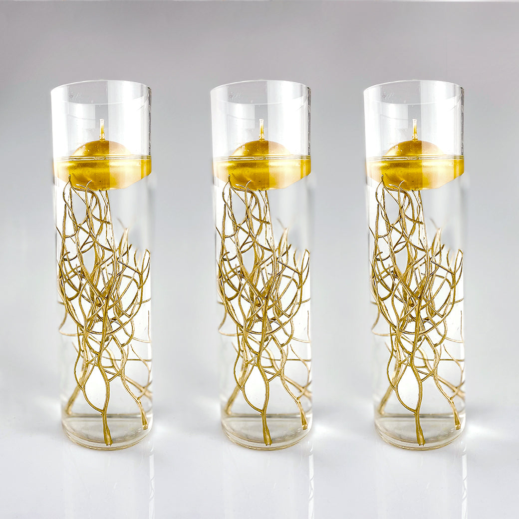 Teasu Floating Candle Centerpieces, Set of 3 Branch Vase Filler Centerpieces for Table Decoration - Gold