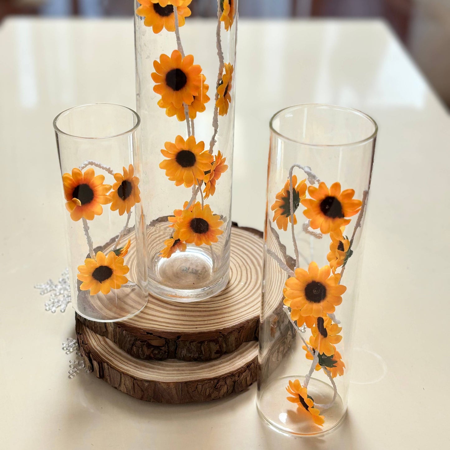 Sunflower Centerpieces for Table, 12pcs Artificial Flower Vase Filler for Floating Candle Centerpieces and Wedding Decorations -Yellow