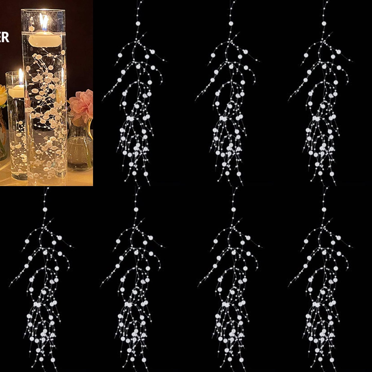 TeaSu 24Pcs Pearl String for Floating Candle Centerpieces (White)
