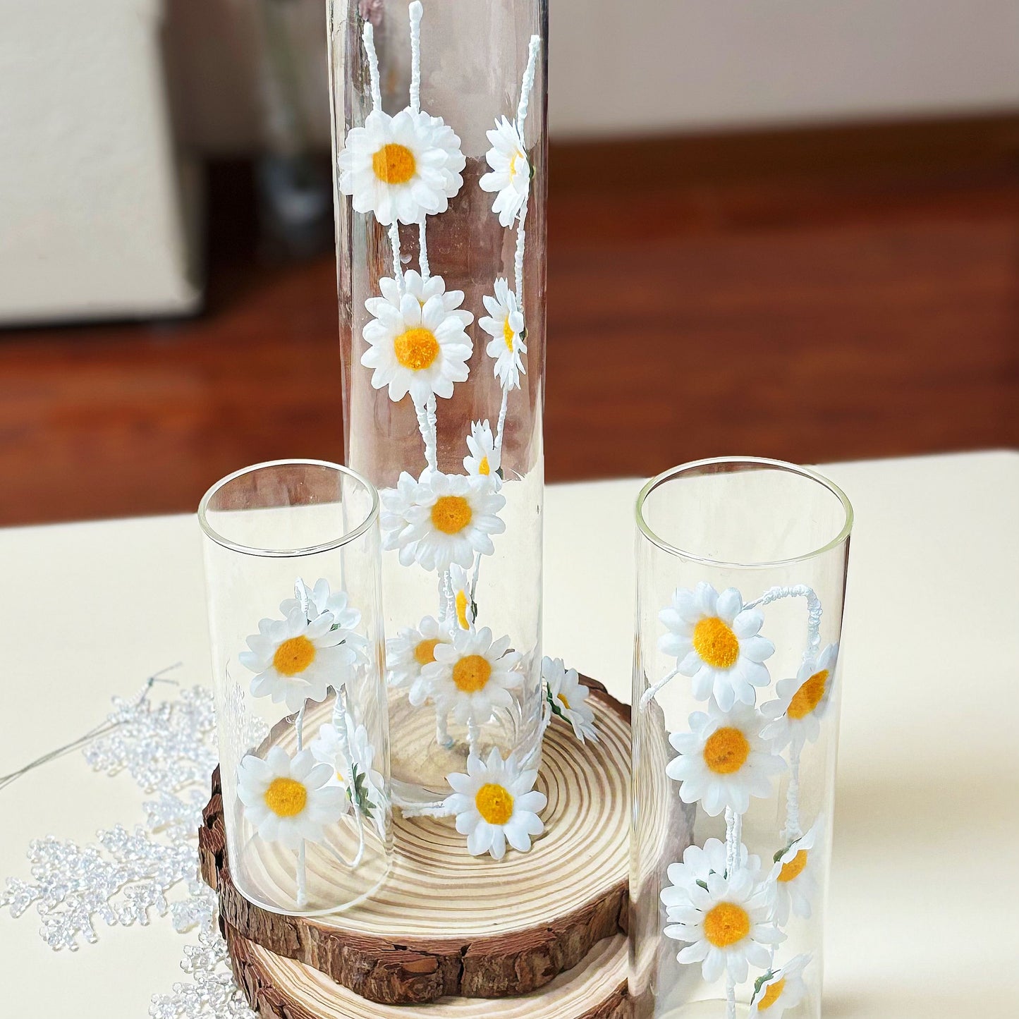 Sunflower Centerpieces for Table, 12pcs Artificial Flower Vase Filler for Floating Candle Centerpieces and Wedding Decorations -White