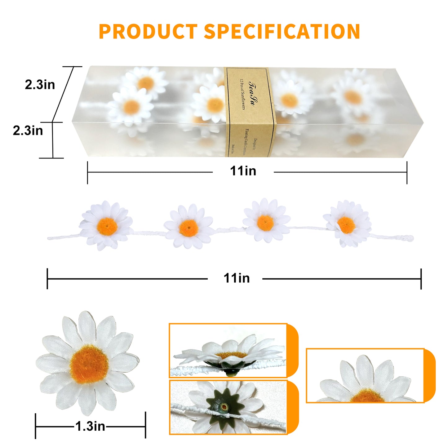 Sunflower Centerpieces for Table, 12pcs Artificial Flower Vase Filler for Floating Candle Centerpieces and Wedding Decorations -White
